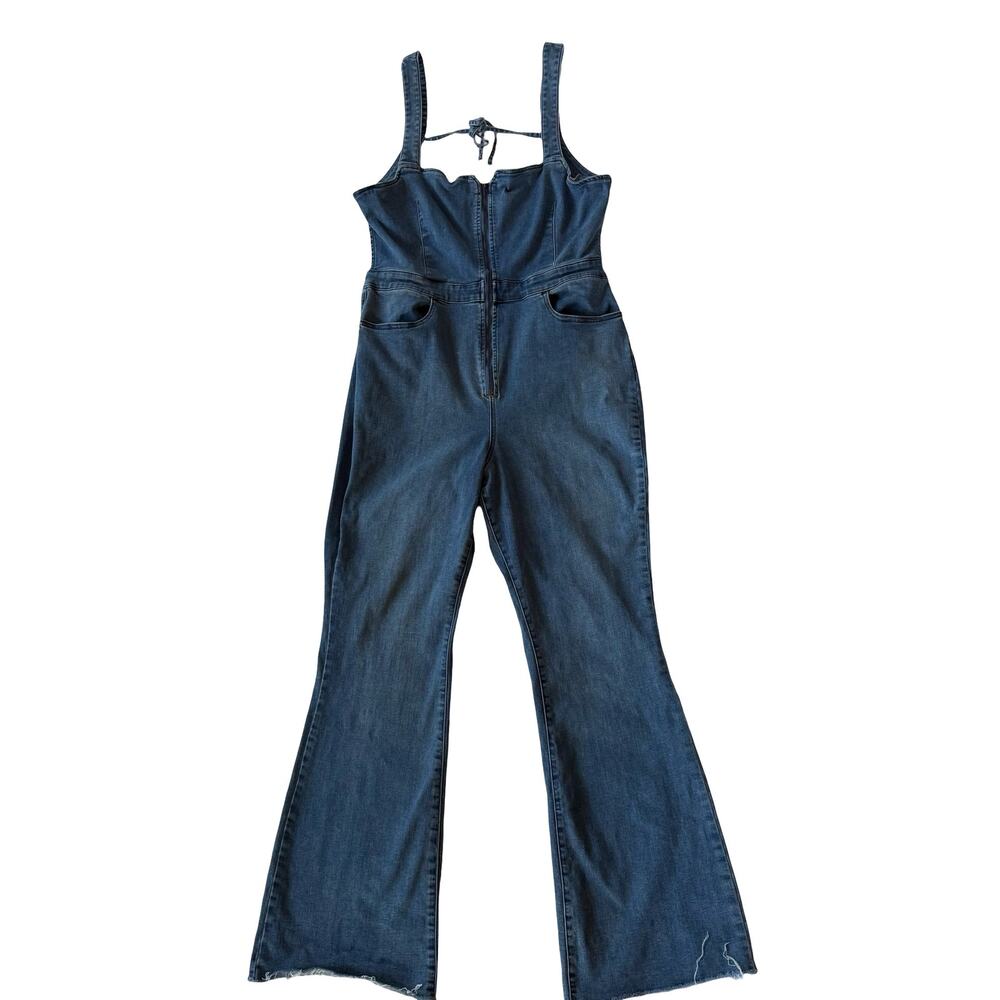 Free People We The Free CRVY Blue Denim backless jumpsuit Size 16